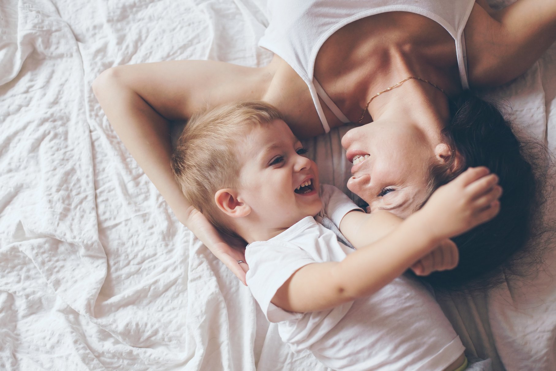 Mom Relaxing with Her Little Son